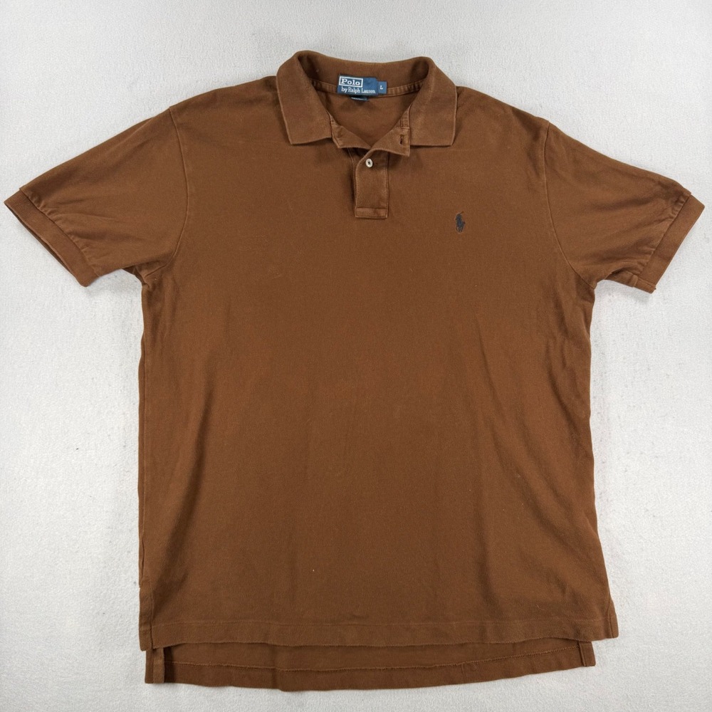 Polo Ralph Lauren Mens Large Brown Cotton Pique Short Sleeve Pony Polo Shirt